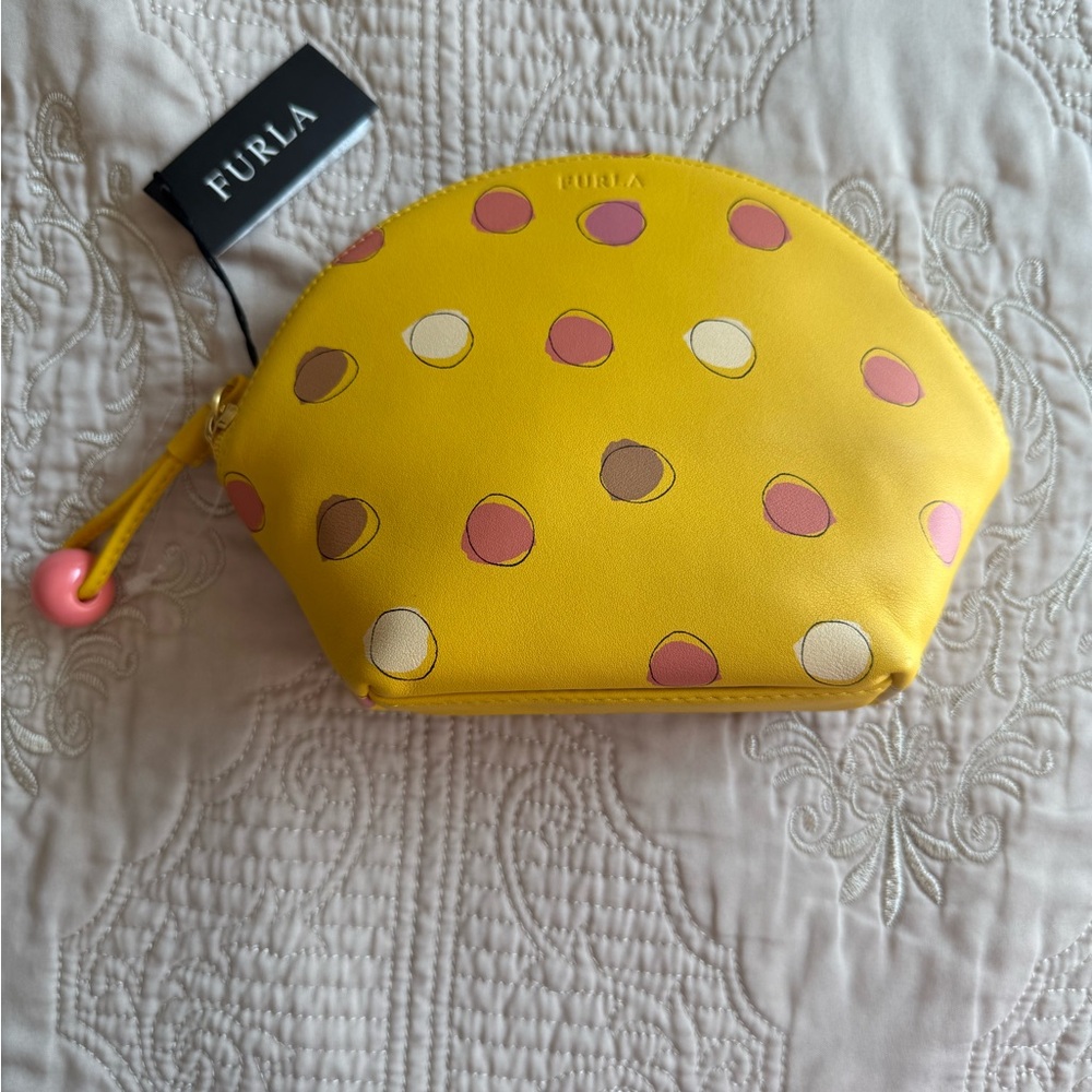 Furla Yellow with pink & purple Polka Dot Cosmetics Bag